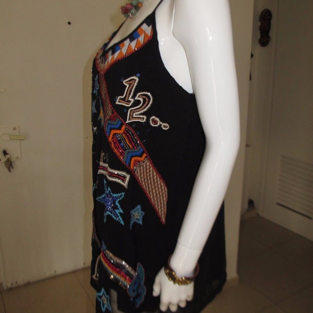 Zara Beaded Embroidered Red Green Dress Dress - Picture 6 of 7